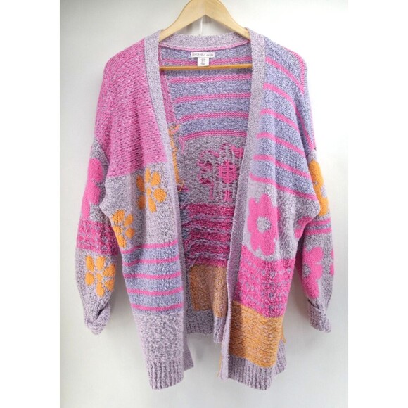 Sincerely Jules Relaxed Pastel Patchwork Hippie Floral Small Open Front Cardigan - Picture 1 of 9